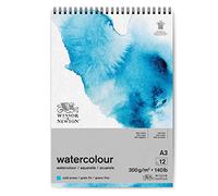Winsor & Newton Papel de Acuarela Clásico, Grano Fino, 300gr, Mezcla de 25% Algodón y Fibras de Celulosa, Blanco Natural, Libre de Ácidos, DIN A3, Bloc en Espiral, 12 Hojas
