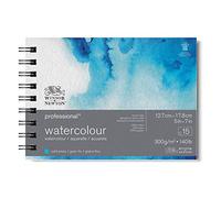 Winsor & Newton Papel de Acuarela Profesional, Grano Fino, 300gr, 100% Algodón, Blanco Natural, Libre de Ácidos, 12,7x17,8CM, Bloc en Espiral, 15 Hojas