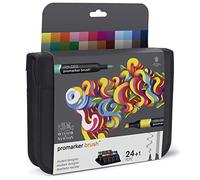 Winsor & Newton Promarker Brush - Set de 24 Rotuladores de Doble Punta, Punta Pincel, Tinta Base Alcohol en Estuche, Colección Diseño escolar