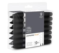 Winsor & Newton Promarker Brush - Set de Rotuladores de Doble Punta, Punta Pincel, Tinta Base Alcohol, 12 + 1 Blender, Colores Neutros