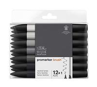 Winsor & Newton Rotuladores Promarker Brush – Set 12+1 Blender, Doble punta, Tinta alcohol, Neutros