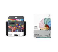 Winsor & Newton Promarker - Estuche de 24 rotuladores Promarker "Arte e ilustración", base alcohol, doble punta, colores surtidos + Bloc de papel para rotuladores, bleedproof sin sangrado, A4