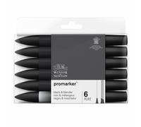 Winsor & Newton - Set de Rotuladores ProMarker, 6 Unidades, 5 Negros y 1 Blender