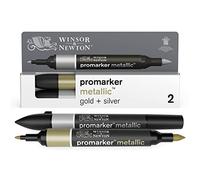 Winsor & Newton - Set de Rotuladores ProMarker Metallic, 2 Unidades, Plata y Oro