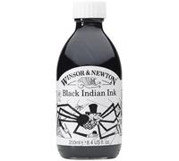 Winsor & Newton Tinta para Dibujo Drawing Ink - frasco de 250ml, tinta china negra, indian ink, resistente al agua y la luz