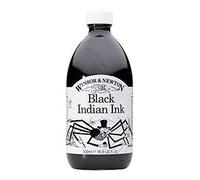 Winsor & Newton Tinta para Dibujo Drawing Ink - frasco de 500ml, tinta china negra, indian ink, resistente al agua y la luz