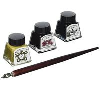 Winsor & Newton Tinta para Dibujo Drawing Ink- Set para caligrafía, Set completo 3 tintas de 14ml, 5 plumas, 1 porta plumas, 1 bloc y 1 folleto