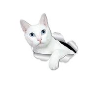 Winston & Bear - Adhesivos para pared de gato de pelo corto, color blanco, 2 unidades, diseño de gato blanco de ojos azules para paredes, coches, inodoros y más, paquete al por menor