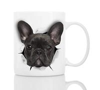 Winston & Bear Taza de café con diseño de bulldog francés negro - Taza de café divertida de cerámica para los amantes de los perros - Bonita taza temática francesa para perros mamá y papá (15 onzas)
