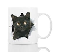 Winston & Bear Taza de Gatito Negro Divertido - Taza Gatito Negro de Cerámica para Cafe - Divertida y Bonita Taza de Café para Amantes de los Gatos