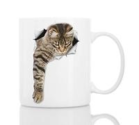 Winston & Bear Taza de Gato Atigrado Tierno Acercándose - Taza Gato Atigrado de Cerámica para Cafe - Divertida y Bonita Taza de Café para Amantes de los Gatos