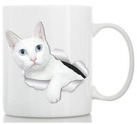 Winston & Bear Taza de Gato Blanco con Ojos Azules - Taza Gato Blanco de Cerámica para Cafe - Divertida y Bonita Taza de Café para Amantes de los Gatos