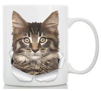 Winston & Bear Taza de Gato Maine Coon Atigrado - Taza Gato Maine Coon de Cerámica para Cafe - Divertida y Bonita Taza de Café para Amantes de los Gatos