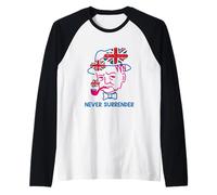 Winston Churchill con Bandera del Reino Unido Minimalista Arte Lineal Camiseta Manga Raglan