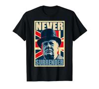 Winston Churchill Nunca se rinda Camiseta gráfica económica, Hombre, Negro, L