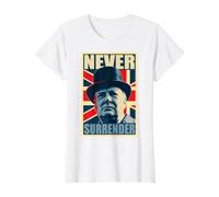 Winston Churchill Nunca se rinda Camiseta gráfica económica, Mujer, Blanco, S