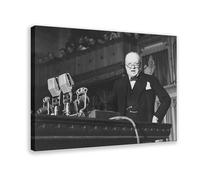 Winston Churchill - Póster en blanco y negro con texto en inglés "Giving A Speech" para dormitorio, lienzo decorativo para pared, oficina, habitación, marco de regalo, 50 x 75 cm