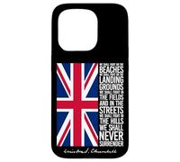 Winston Churchill We Shall Never Surrender - Bandera del Reino Unido Carcasa para iPhone 15 Pro