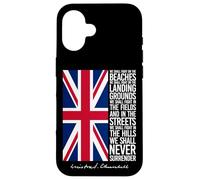 Winston Churchill We Shall Never Surrender - Bandera del Reino Unido Carcasa para iPhone 16