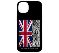 Winston Churchill We Shall Never Surrender Bandera del Reino Unido envejecida Carcasa para iPhone 14 Plus