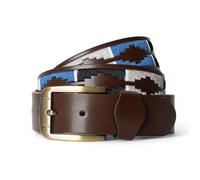Winston Hide Cinturones de cuero para hombre, cinturón de diseño bordado marrón y negro, cinturón polo de cuero genuino marrón con costuras elegantes y coloridas para hombre, azul marino, 2Xlarge (48