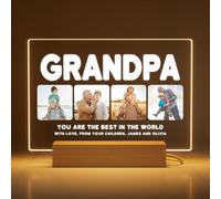 Wintarn Regalo personalizado para abuelo, placa con foto, texto, personalizable para abuelo, cristal acrílico de 5 x 7, base LED opcional