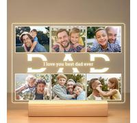 Wintarn Regalos de Navidad personalizados para papá de parte de hija e hijo, marcos de fotos personalizados con fotos, marco de fotos personalizado con luz nocturna, regalos de cumpleaños