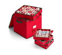 Wintem Caja para bolas de Navidad de tela Oxford, plegable, 32 x 32 x 32 cm, con 4 compartimentos modulares para 64 decoraciones, protección antipolvo y fácil de guardar debajo de la cama o en el