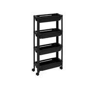 Wintem Carro Multifuncional de plástico Negro con 4 estantes y Ruedas - Ideal para baño o Cocina para Guardar Herramientas, Alimentos u Otros Objetos - Ligero y Resistente, fácil de Limpiar y Mover