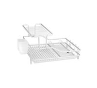 Wintem Escurreplatos de 2 Niveles de Aluminio antioxidante 55,5 x 35 x 27,3 cm Blanco - Incluye portavasos en el Lado del Nivel Superior, Patas Antideslizantes, Accesorios extraíbles y Divisor