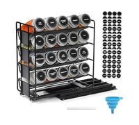Wintem - Estante de especias para cocina con 20 tarros, estructura extraíble, ahorro de espacio, etiquetas impermeables, embudo de silicona y bolígrafo incluidos