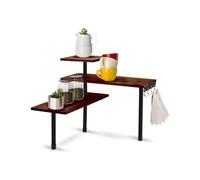 Wintem - Estantería esquinera para cocina con 3 estantes de madera de bambú y estructura de acero. Mueble esquinero para especias, portaobjetos de bambú con ganchos