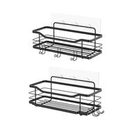 Wintem - Estantes de Pared Adhesivos de Acero Negro Cromado, Juego de 2 para Ahorrar Espacio para baño y Cocina con Ganchos Integrados e instalación sin Agujeros, diseño Moderno