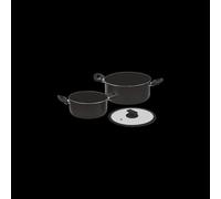 Wintem Juego de 2 cacerolas de aluminio con tapas de cristal de 20/24 cm - Tiene fondo antideslizante y asas ergonómicas - Uso seguro - Cierre hermético gracias a la tapa de cristal con borde de