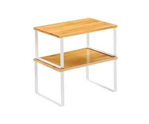 Wintem Juego de 2 estanterías ahorradoras de Espacio de bambú y Metal. Montaje práctico y Sencillo Gracias al Kit Incluido. Dimensiones compactas 19,5 x 29,5 x 15,8 cm y 18,5 x 29,7 x 13,7 cm.