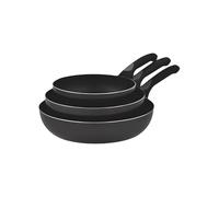 Wintem Juego de 3 sartenes de aluminio de 20/24/28 cm, color negro, fondo antideslizante y revestimiento antiadherente, asas ergonómicas, cómodas y seguras