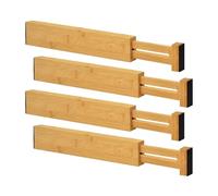 Wintem - Juego de 4 divisores para cajones de bambú ajustables de 43 a 56 cm - Sistema con muelle telescópico sin herramientas para cocina, dormitorio, oficina, estructura resistente antideslizante