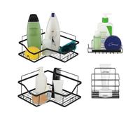 Wintem - Juego de 4 estantes de Pared Adhesivos de Metal para Organizador de baño y Cocina con Ganchos Integrados, instalación sin Agujeros, diseño Moderno Que Ahorra Espacio