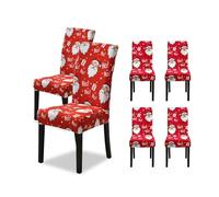 Wintem Juego de 6 Fundas elásticas para sillas de Navidad, con diseño de Papá Noel, fáciles de Montar, Lavables y Reutilizables, para decoración navideña del hogar