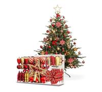 Wintem - Kit de Adornos para árbol de Navidad de 106 Piezas en Rojo y Dorado con Bolas, Flores y Estrellas irrompibles para Adornos navideños a Juego, fáciles de Colgar y reutilizar