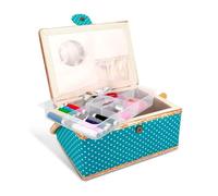 Wintem Kit de costura para casa y de viaje, 76 accesorios, bandeja con compartimentos organizados, cierre magnético, juego de costura completo con cesta de lunares
