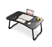 Wintem Mesa Plegable para Ahorrar Espacio, 60 x 40 cm, Color Negro, integrada con portavasos, Elegante y Multifuncional para Cualquier Tipo de Espacio en la casa, fácil de Guardar y Usar