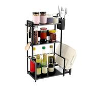 Wintem - Mueble de cocina con 3 estantes con ganchos, porta cubiertos y soporte para tabla de cortar, estructura de hierro estable, fácil de montar, mueble ahorra espacio para utensilios y accesorios
