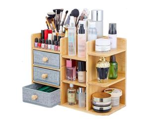 Wintem - Organizador de escritorio de bambú ahorra espacio con cajones y estantes ajustables impermeables, organizador de escritorio multiusos para oficina y baño, con estructura compacta y diseño