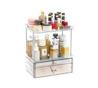Wintem - Organizador de maquillaje transparente con 4 estantes y 2 cajones, porta maquillaje que ahorra espacio para maquillaje, uso en tocador o baño, diseño vertical compacto y espacioso