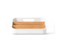 Wintem Organizador multiusos blanco portaobjetos de madera con 2 divisores extraíbles 27 x 20 x 13 cm - Amplio espacio para organizar especias, bolsas de té o cosméticos y detergentes - Moderno y
