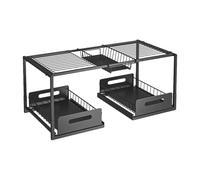 Wintem - Organizador para debajo del fregadero de la cocina extensible de acero con 2 cajones extraíbles, estante para ahorrar espacio ajustable para fregadero, mueble de cocina, baño y lavadero