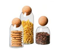 Wintem - Recipientes de cristal con tapa de corcho, juego de 3 unidades de 500/800/1000 ml para pasta, café y especias, uso diario en la cocina, diseño elegante y cierre natural hermético