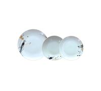 Wintem Servicio de 18 platos de porcelana resistente con platos hondos, planos y de postre y decoración gráfica negra - Juego ideal para 6 personas y para cualquier ocasión - Modernos y lavables en