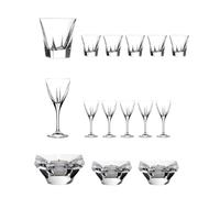 Wintem - Vasos de agua de cristal, copas de vino y portavelas de mesa | Juego Fusion de 15 piezas moderno de cristal para aperitivos, cenas elegantes y decoración de mesa